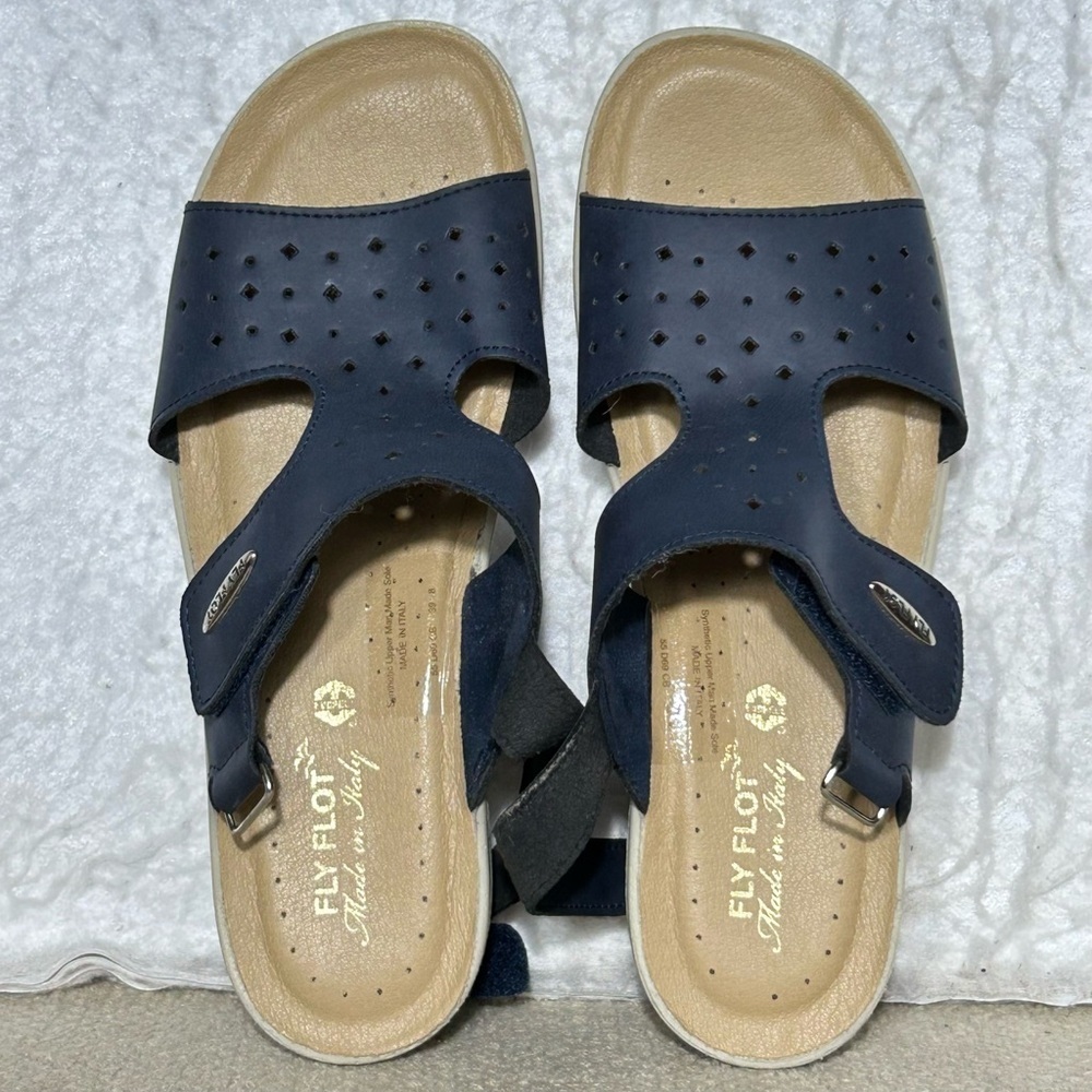 Fly Flot Womens Navy Slingback Strap Wedge Sandals Shoes SZ EU 39 & US 8 - Picture 5 of 12